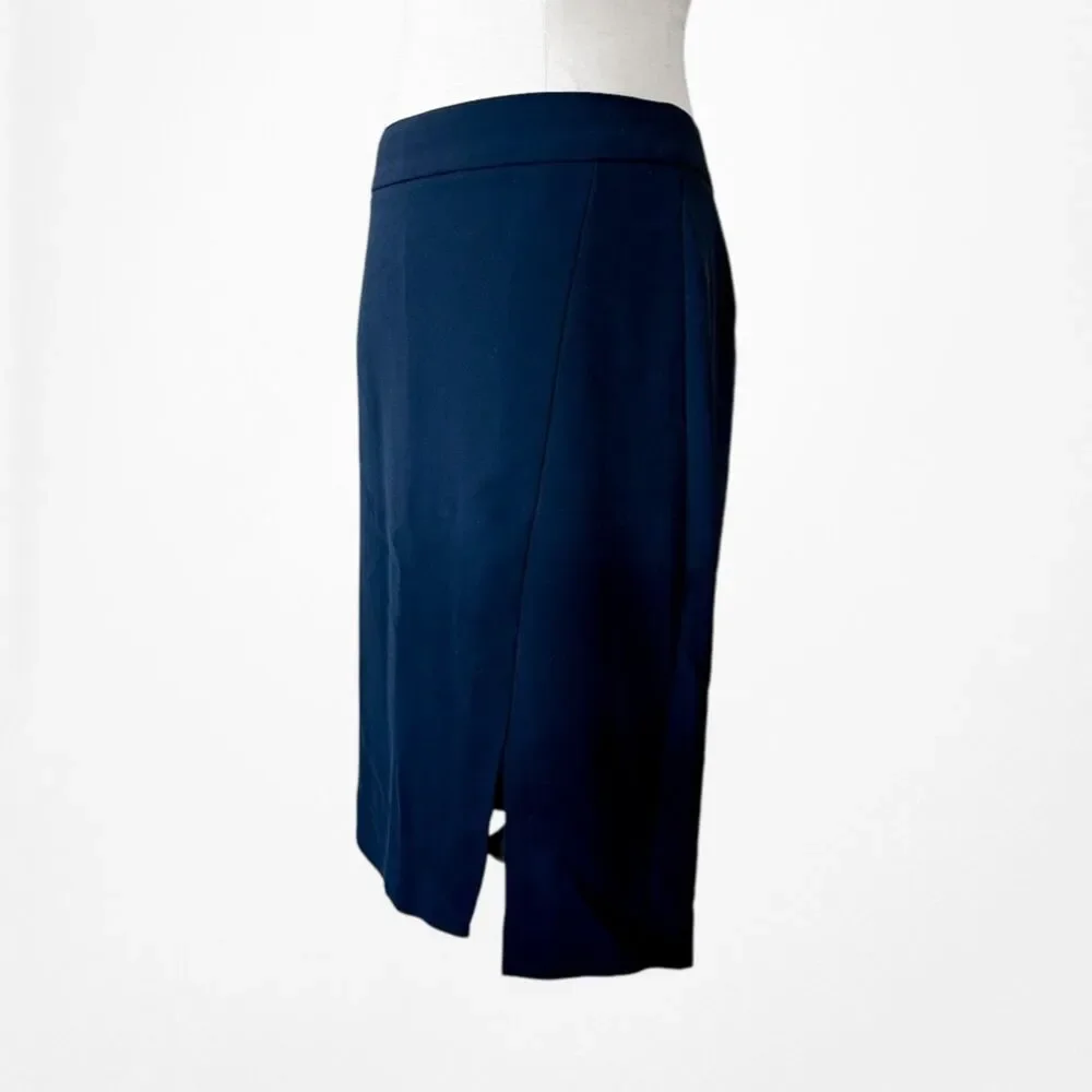 Vintage Y2K Navy Blue Knee Length Straight Pencil Bodycon Skirt W/ Slit Size S/M - Picture 4 of 7